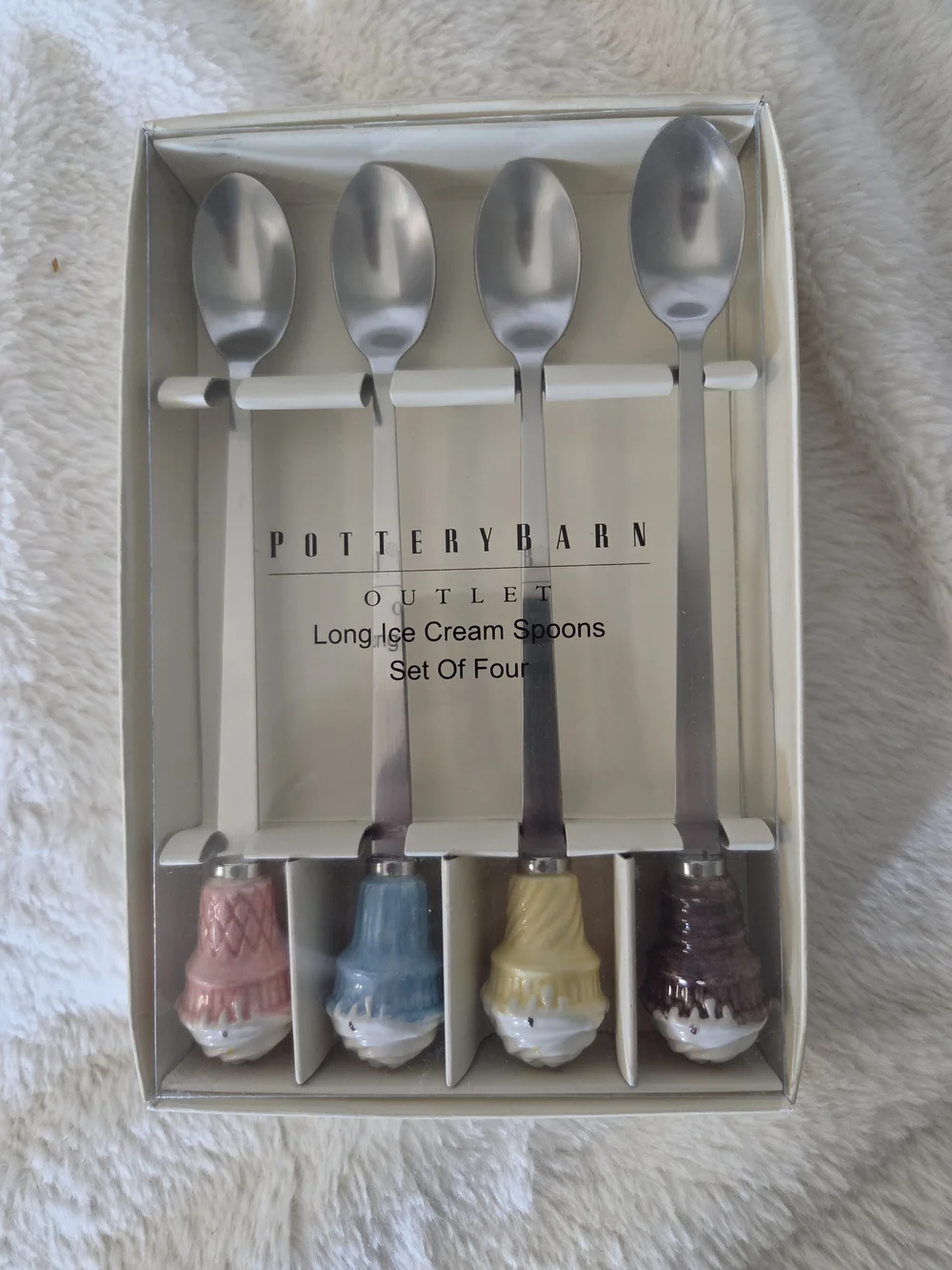 Pottery Barn Ceramic Ice Cream Handle Long Spoons - Pink, Blue, Yellow, Brown